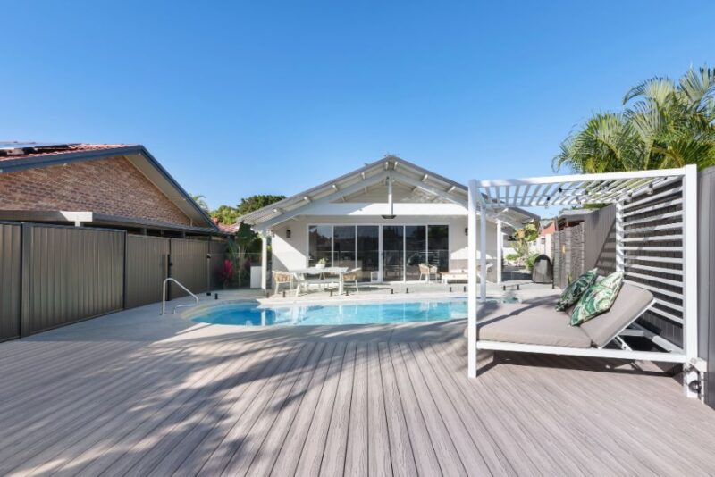 Pool and composite decking behind Sydney house