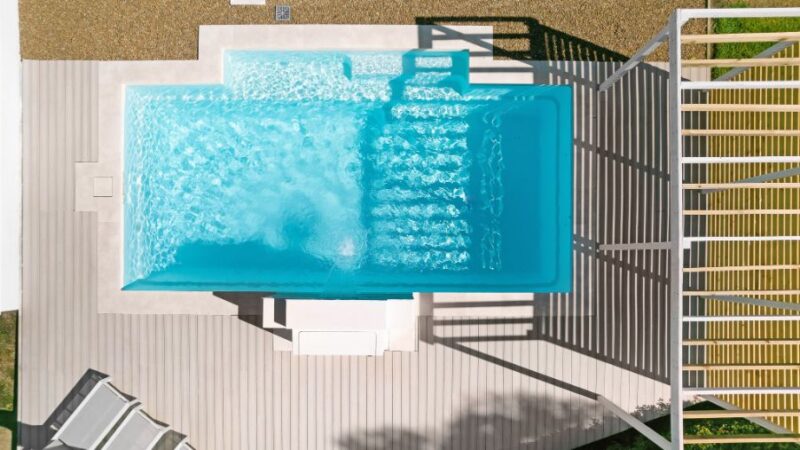 Arial view of large patio pool